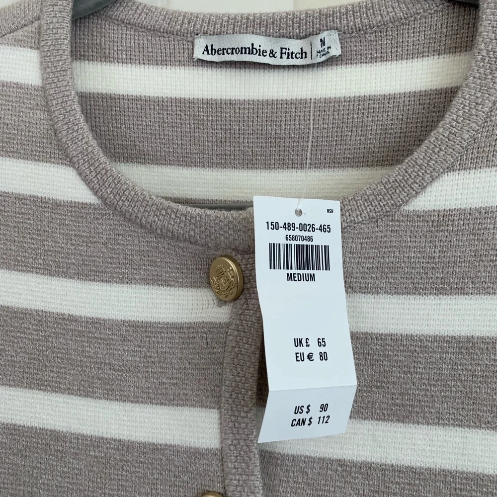 Abercrombie & Fitch Taupe and White Striped Cardigan - Picture 3 of 5